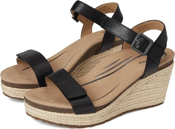 Aetrex Sydney Women's Wedge Shoes Black Leather : EU 37 (US Women's 7) M (B), Suede/Leather