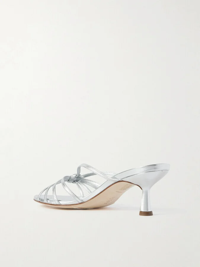 Aeyde - Abby Knotted Metallic Leather Mules - Silver - Image 3