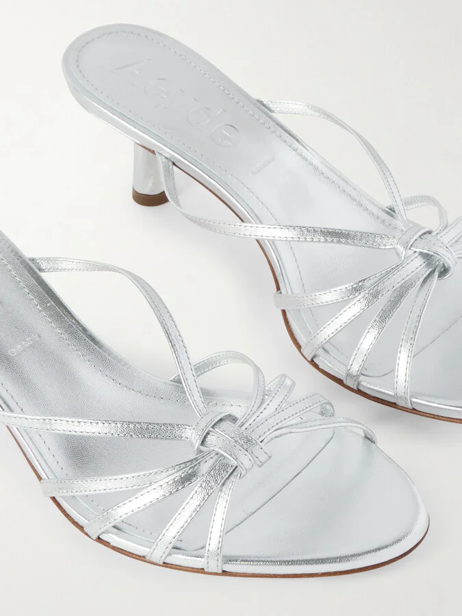 Aeyde - Abby Knotted Metallic Leather Mules - Silver - Image 4