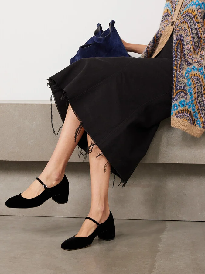 Aeyde - Aline Velvet Mary Jane Pumps - Black - Image 2