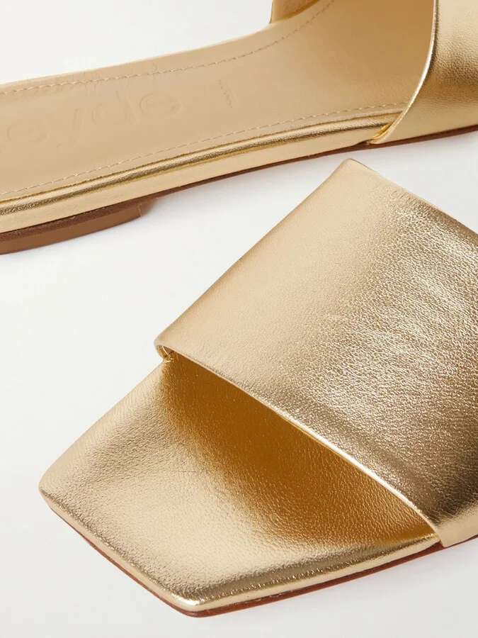 Aeyde - Anna Metallic Leather Slides - Gold - Image 4