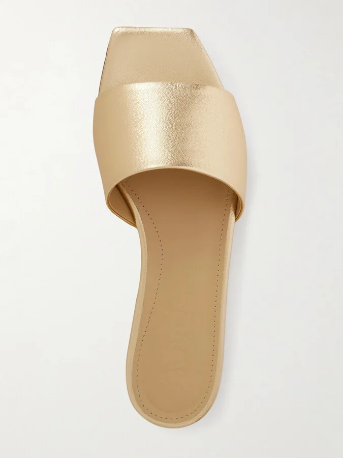 Aeyde - Anna Metallic Leather Slides - Gold - Image 5
