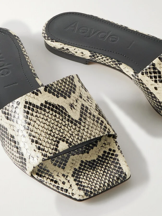 Aeyde - Anna Snake-effect Leather Slides - Animal print - Image 4
