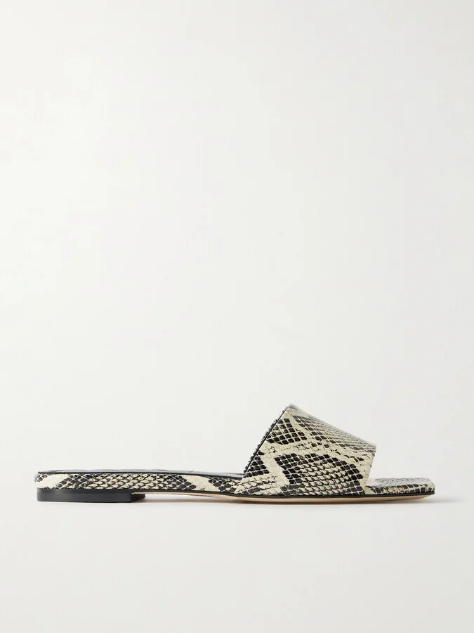 Aeyde - Anna Snake-effect Leather Slides - Animal print