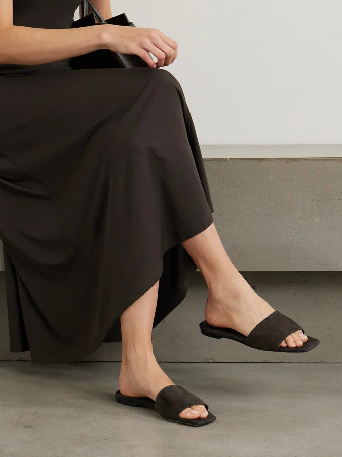 Aeyde - Anna Suede Slides - Brown - Image 2