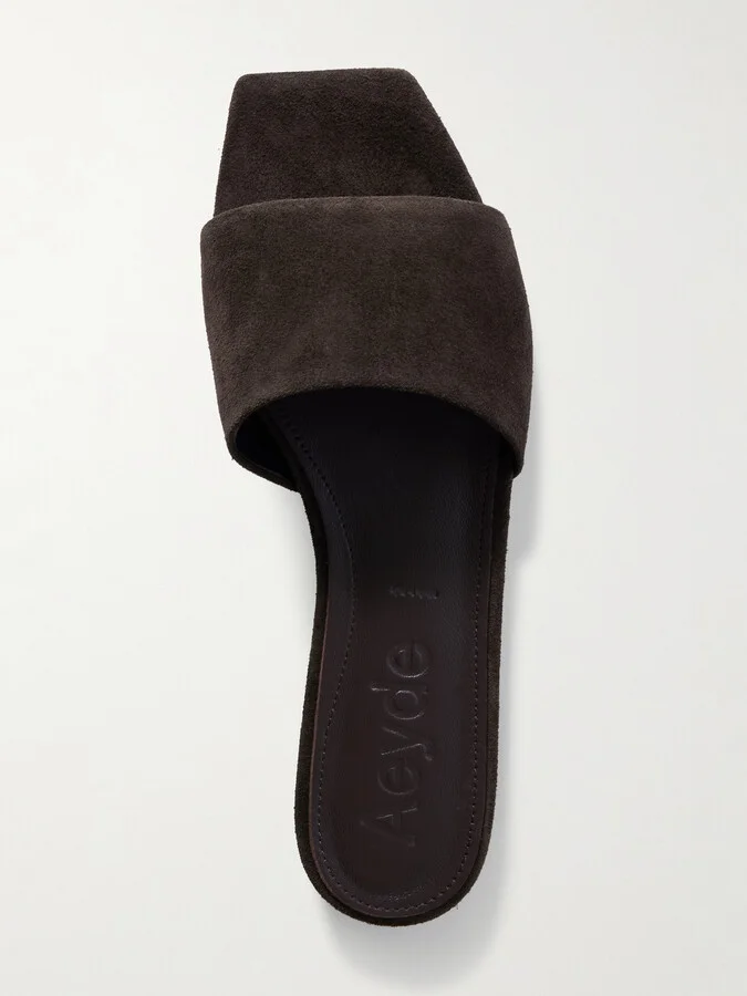 Aeyde - Anna Suede Slides - Brown - Image 5
