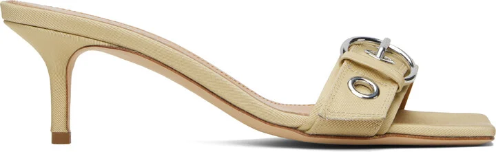 Aeyde Beige Ilvy Eyelet Grosgrain Mules