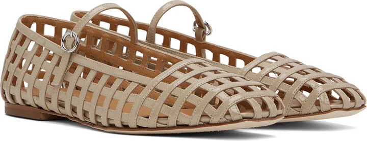 Aeyde Beige Uma Caged Mary-Jane Ballerina Flats - Image 4
