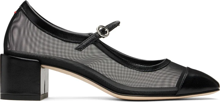 Aeyde Black Aline Mesh Mary-Jane Heels