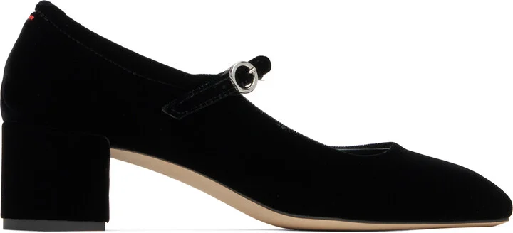 Aeyde Black Aline Velvet Mary-Jane Heels