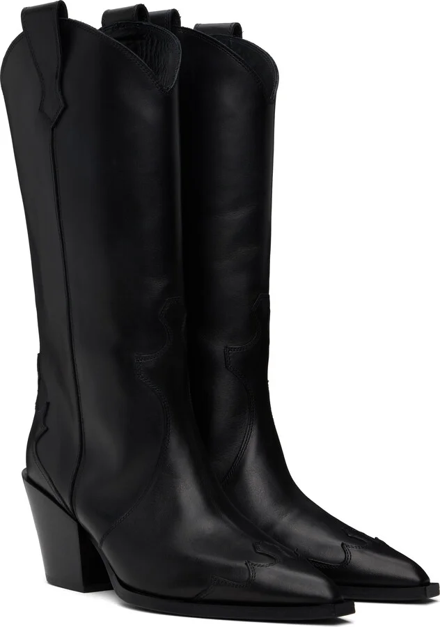 Aeyde Black Ariel Leather Cowboy Boots - Image 4