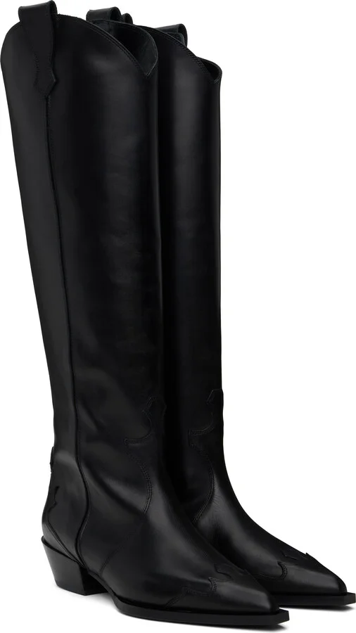 Aeyde Black Aruna Leather Cowboy Tall Boots - Image 4