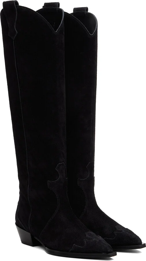 Aeyde Black Aruna Suede Cowboy Tall Boots - Image 4