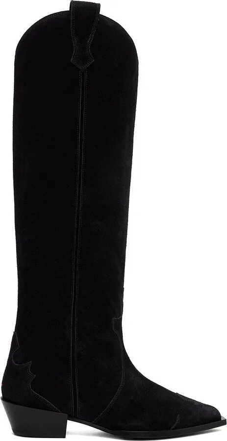 Aeyde Black Aruna Suede Cowboy Tall Boots