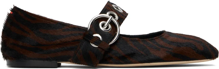 Aeyde Black & Brown Uma Eyelet Mary-Jane Ballerina Flats