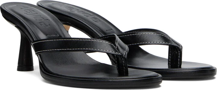 Aeyde Black Daphne Leather Toe-Post Heeled Sandals - Image 4