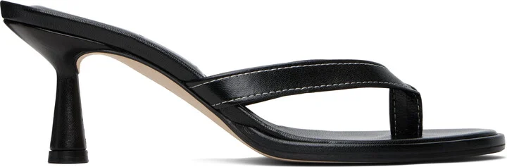 Aeyde Black Daphne Leather Toe-Post Heeled Sandals