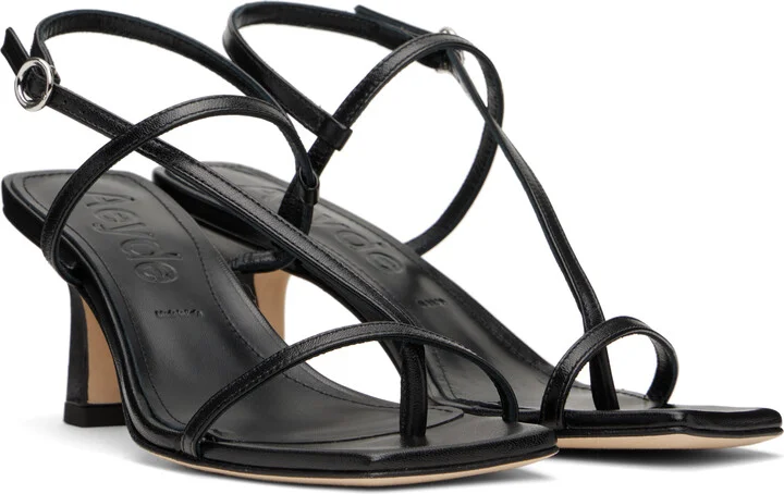 Aeyde Black Elise Leather Toe-Post Heeled Sandals - Image 4