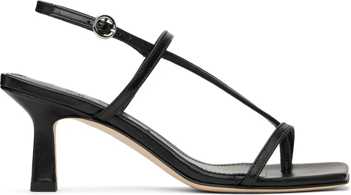 Aeyde Black Elise Leather Toe-Post Heeled Sandals