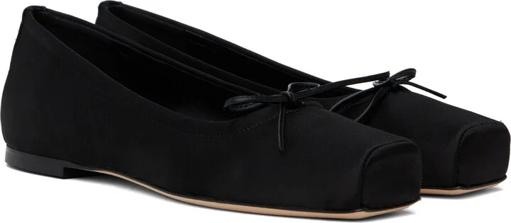 Aeyde Black Gabriella Satin Ballerina Flats - Image 4