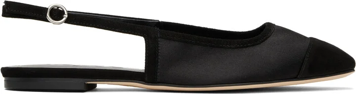 Aeyde Black Geraldine Satin Toe-Cap Ballerina Flats