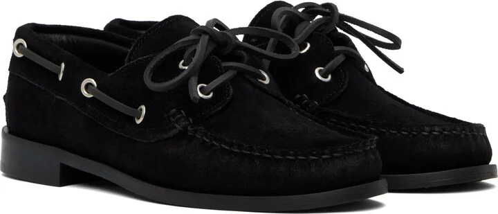 Aeyde Black Harris Suede Boat Shoes - Image 4