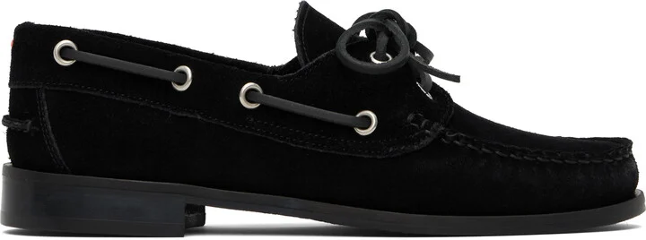 Aeyde Black Harris Suede Boat Shoes