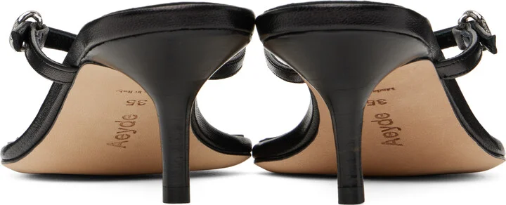 Aeyde Black Leigh Leather Toe-Post Heeled Sandals - Image 2