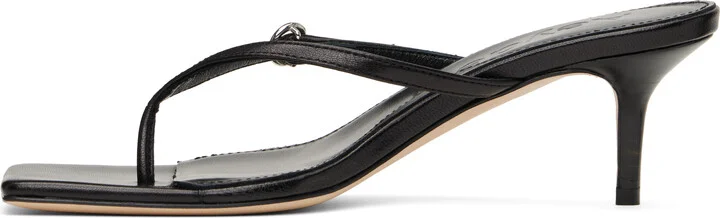 Aeyde Black Leigh Leather Toe-Post Heeled Sandals - Image 3