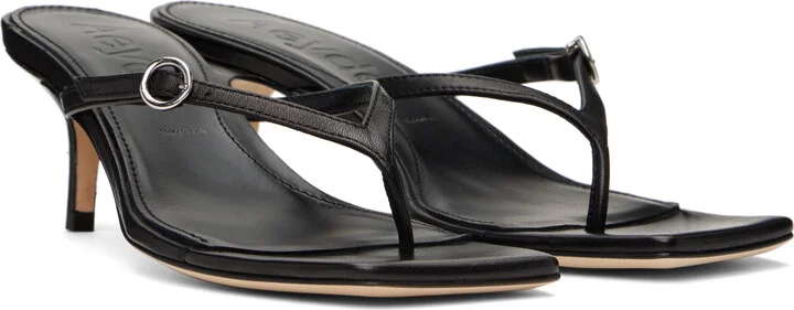 Aeyde Black Leigh Leather Toe-Post Heeled Sandals - Image 4