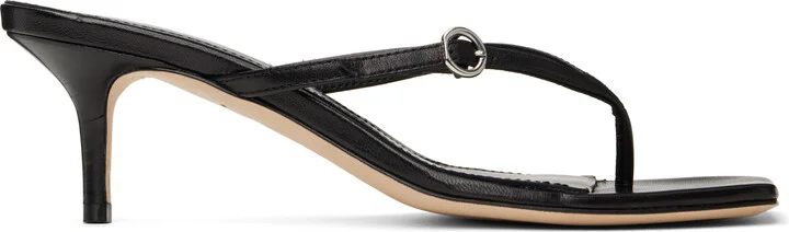Aeyde Black Leigh Leather Toe-Post Heeled Sandals