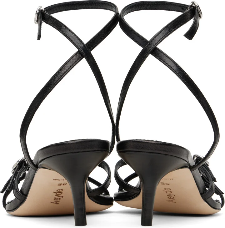 Aeyde Black Libby Leather Kitten Heeled Sandals - Image 2