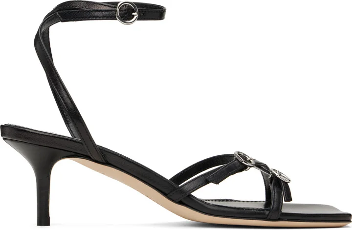 Aeyde Black Libby Leather Kitten Heeled Sandals