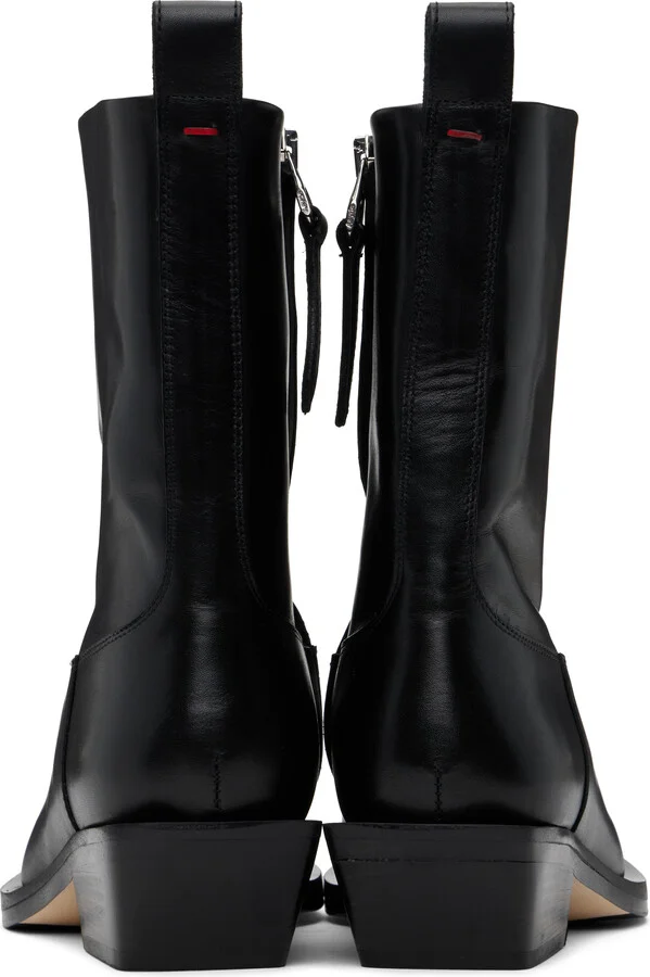 Aeyde Black Luis Leather Cowboy Ankle Boots - Image 2