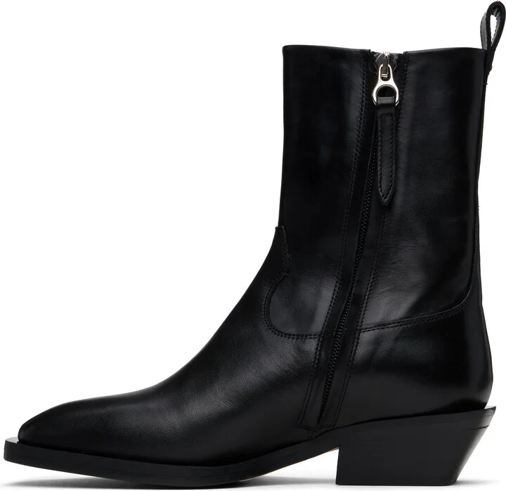 Aeyde Black Luis Leather Cowboy Ankle Boots - Image 3