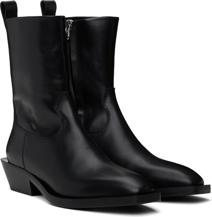 Aeyde Black Luis Leather Cowboy Ankle Boots - Image 4