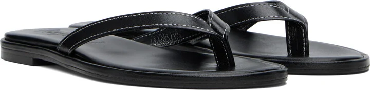 Aeyde Black Melody Leather Toe-Post Flip-Flops - Image 4