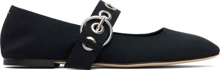 Aeyde Black Uma Eyelet Mary-Jane Ballerina Flats