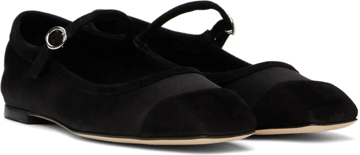 Aeyde Black Uma Satin Toe-Cap Ballerina Flats - Image 4