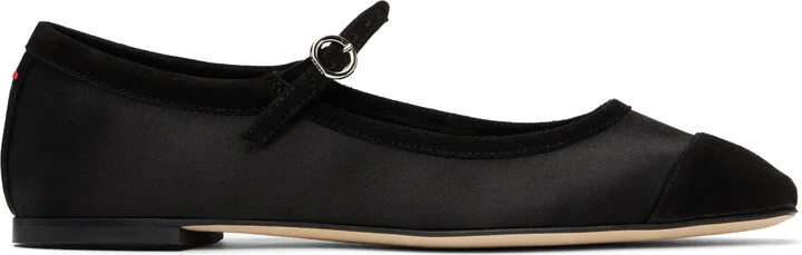 Aeyde Black Uma Satin Toe-Cap Ballerina Flats