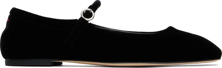 Aeyde Black Uma Velvet Mary-Jane Ballerina Flats