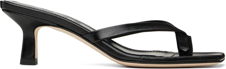 Aeyde Black Wilma Leather Toe-Post Heeled Sandals