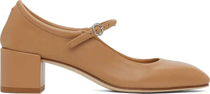 Aeyde Brown Aline Leather Mary-Jane Heels