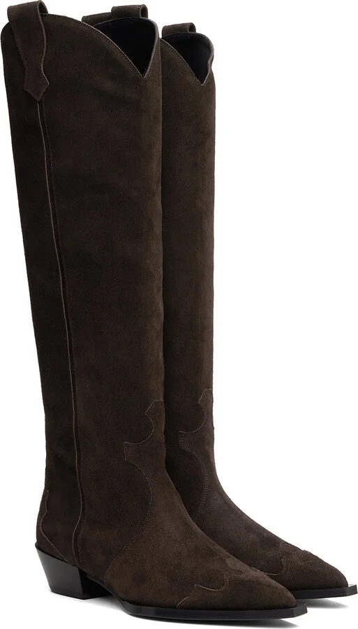 Aeyde Brown Aruna Suede Cowboy Tall Boots - Image 4