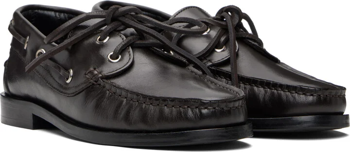Aeyde Brown Harris Leather Boat Shoes - Image 4