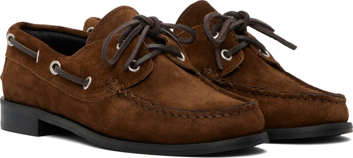 Aeyde Brown Harris Suede Boat Shoes - Image 4