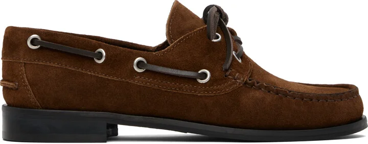 Aeyde Brown Harris Suede Boat Shoes