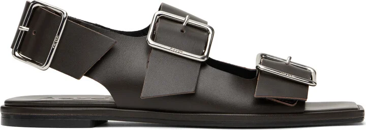 Aeyde Brown Thekla Leather Slingback Sandals