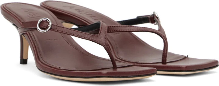 Aeyde Burgundy Leigh Leather Toe-Post Heeled Sandals - Image 4