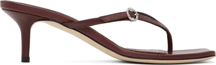 Aeyde Burgundy Leigh Leather Toe-Post Heeled Sandals